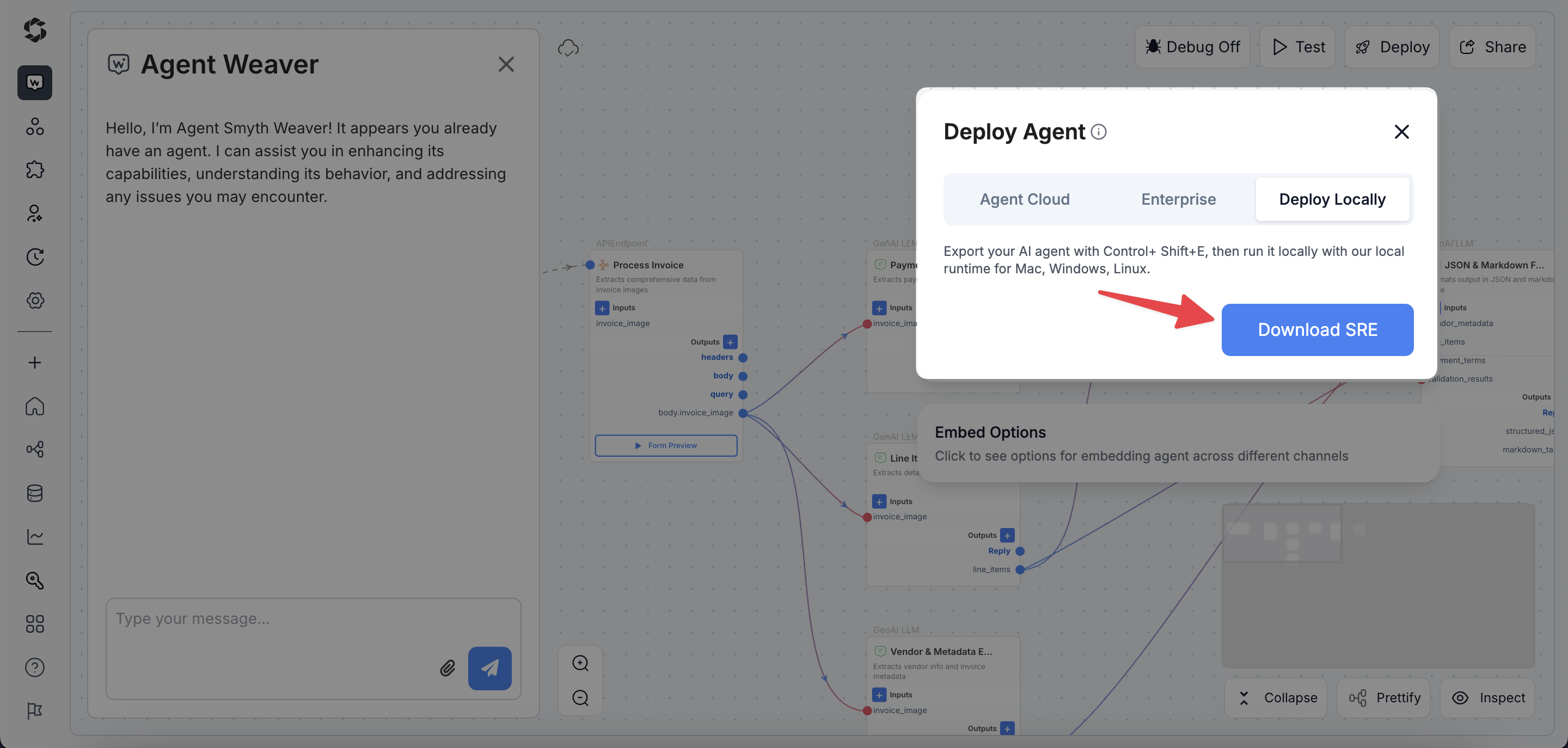 SmythOS Runtime Environment (SRE) CLI running a local agent deployment